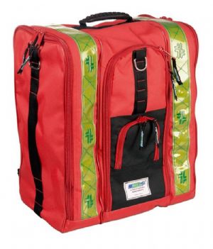 1354: Zaino rosso "115" con tasche laterali e scomparti
